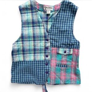 Vintage Gina Peter’s Plaid Patchwork Button Vest CottageCore Grandmacore Size M
